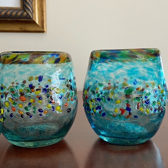 Evergreen Garden Bambeco Aqua Del Sol Stemless Wine Glasses set of 4 - Picture 8 of 12